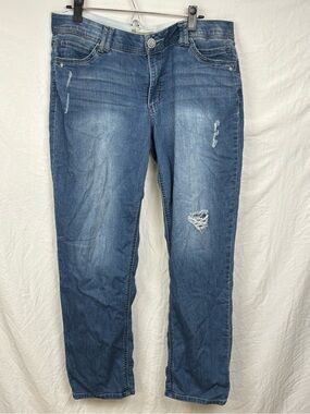 Democracy Straight Leg Distressed Mid Blue Jeans